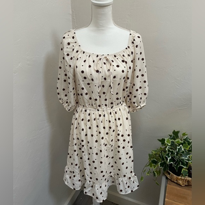 Sienna Sky White and Brown Polka‎ Dot Dress